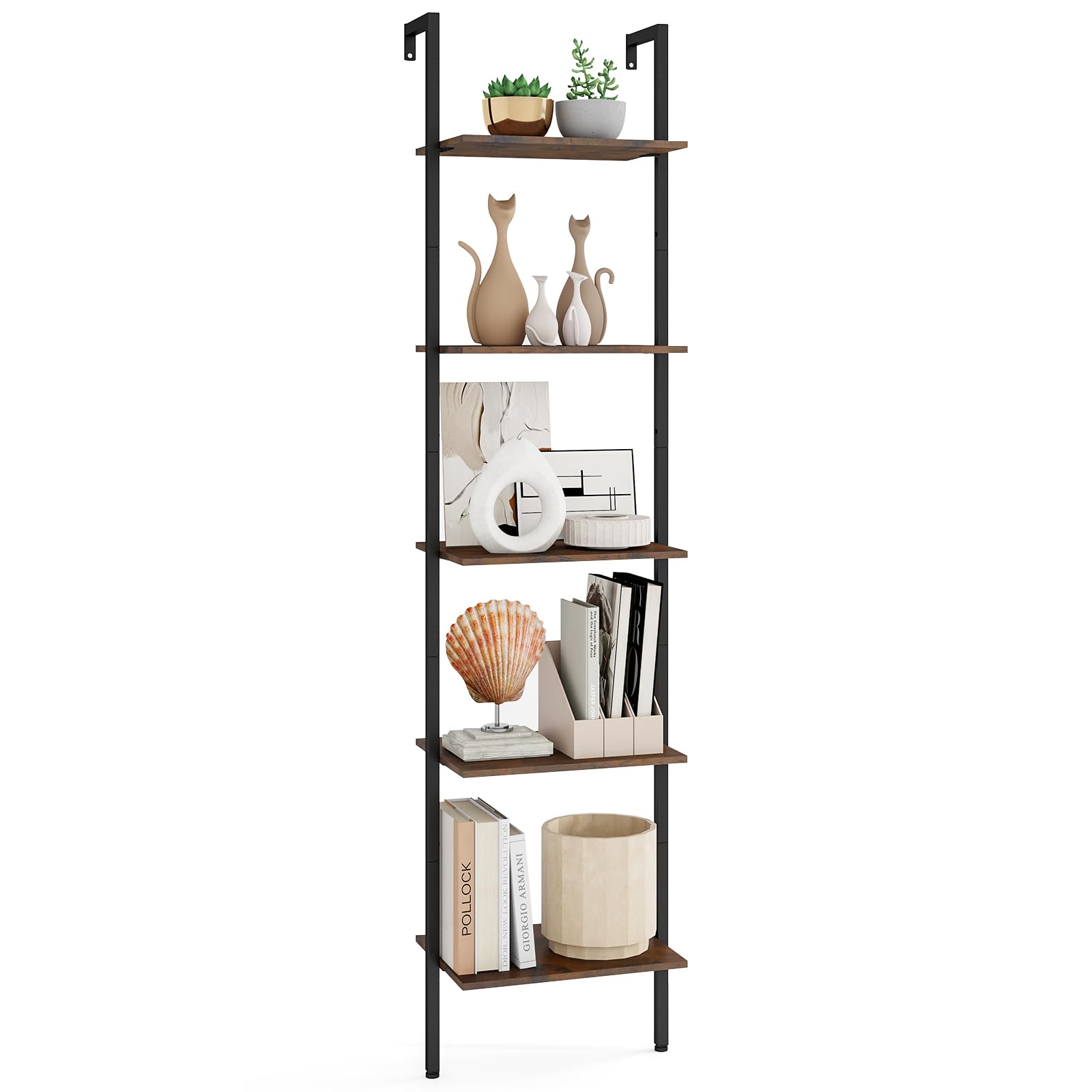 Tangkula 5 Tier Wall Mount Ladder Shelf with Anti-Tipping Kits for Home Office