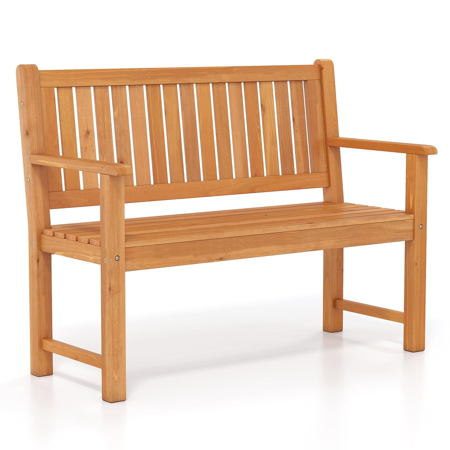 Tangkula 2-Seater Outdoor Wooden Bench with Slatted Seat