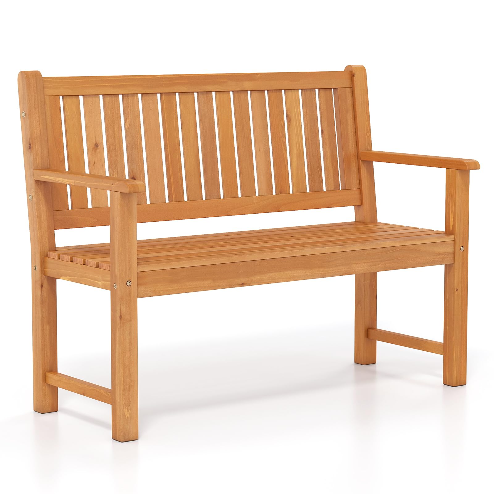Tangkula 2-Seater Outdoor Wooden Bench with Slatted Seat