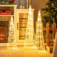 Tangkula Set of 3 Lighted Christmas Cone Trees Xmas Decorative Conic Tree Set