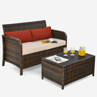 Tangkula 2-Piece Outdoor Rattan Loveseat w/Coffee Table