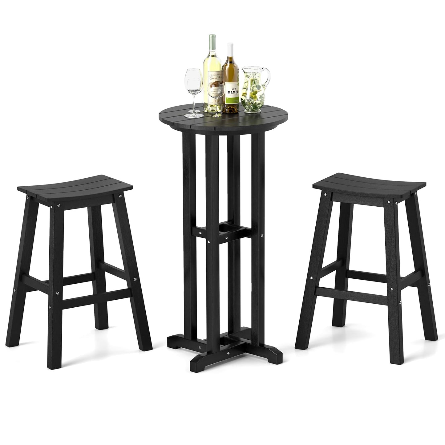 Tangkula 3PCS Outdoor HDPE Bar Table & Chair Set for 2