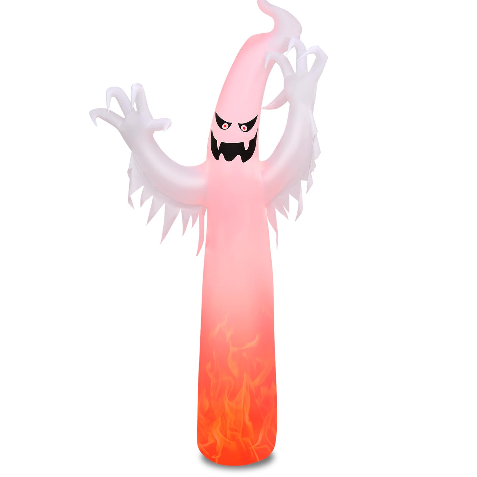 Tangkula 12 FT Halloween Inflatable Ghost W/ Rotating Flame LED Lights, Air Blower, Stake, Sandbag