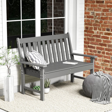 2-Person Outdoor Garden Park Bench, All-Weather HDPE Patio Loveseat Chair  - Tangkula