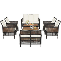 Tangkula Outdoor PE Wicker Conversation Set with 2-Tier Coffee Table