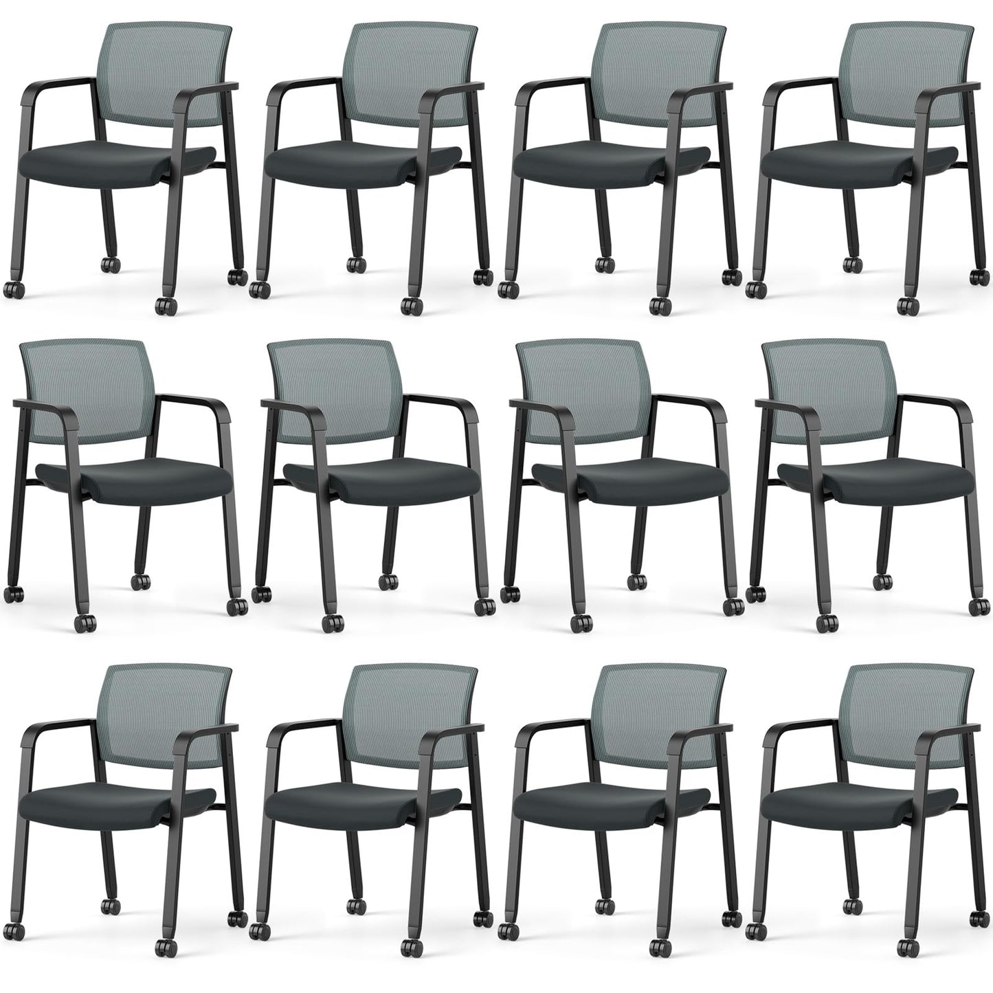 Tangkula Rolling Conference Room Chairs, Stackable Office Guest Mesh Chairs with Armrests and Wheels