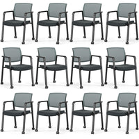 Tangkula Rolling Conference Room Chairs, Stackable Office Guest Mesh Chairs with Armrests and Wheels