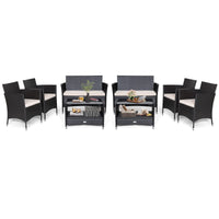 Tangkula 4 Pieces Patio Furniture Set, Patiojoy Outdoor PE Wicker Conversation Set with Soft Cushions and Tempered Glass Tabletop