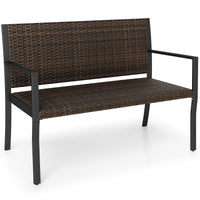 Tangkula 2-Person Wicker Outdoor Bench with Soft Sponge Seat