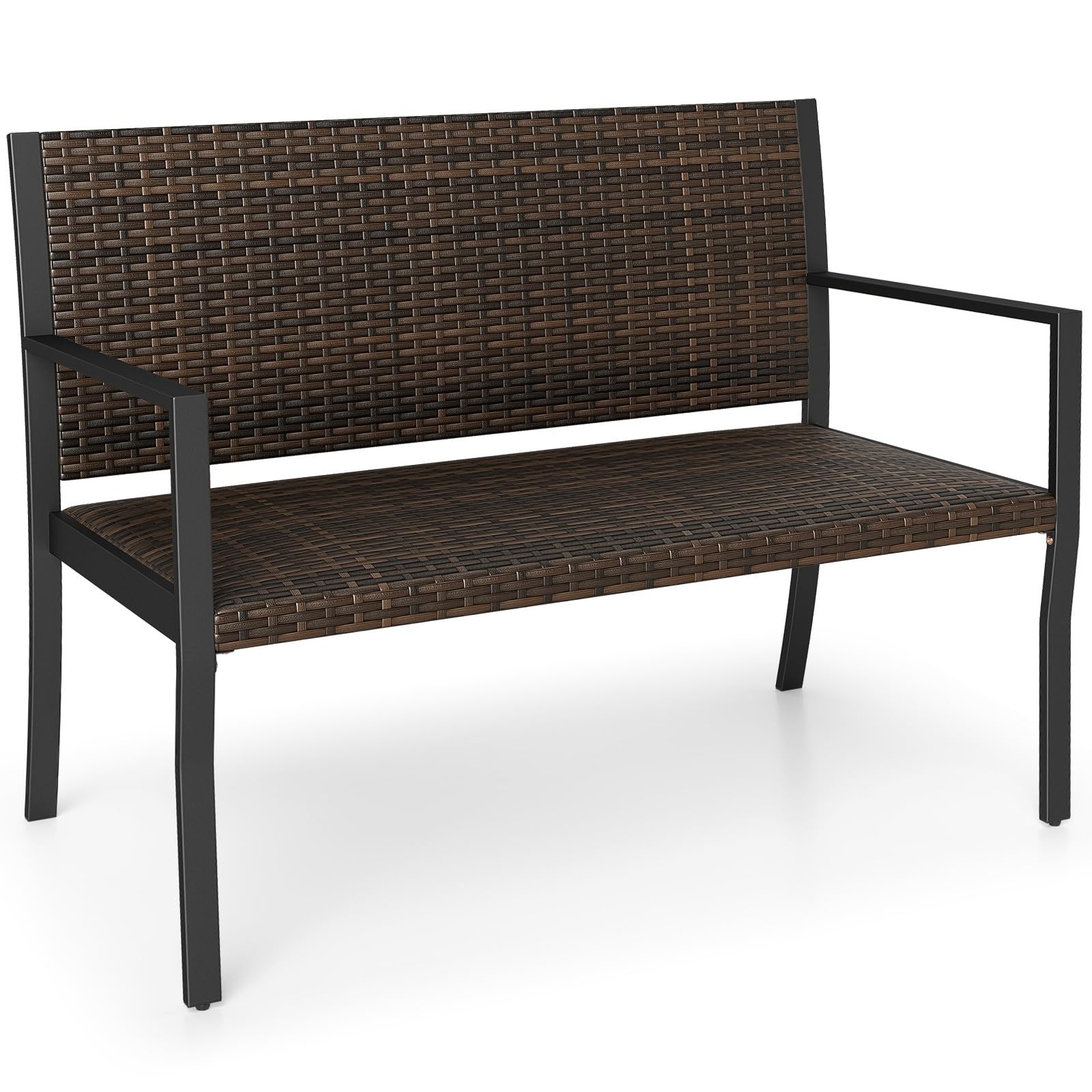 Tangkula 2-Person Wicker Outdoor Bench with Soft Sponge Seat