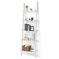 5-Tier Ladder Shelf, Wall-Leaning Bookshelf w/ Open Shelves, Plant Flower Stand