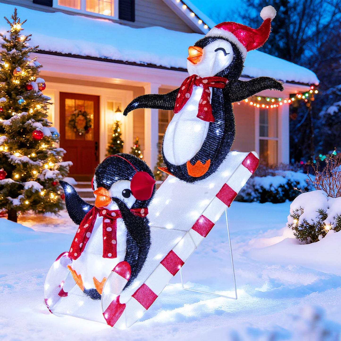 Décoration de Noël Tangkula Scène de toboggan Pingouin illuminé 1,20 m