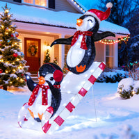 Décoration de Noël Tangkula Scène de toboggan Pingouin illuminé 1,20 m