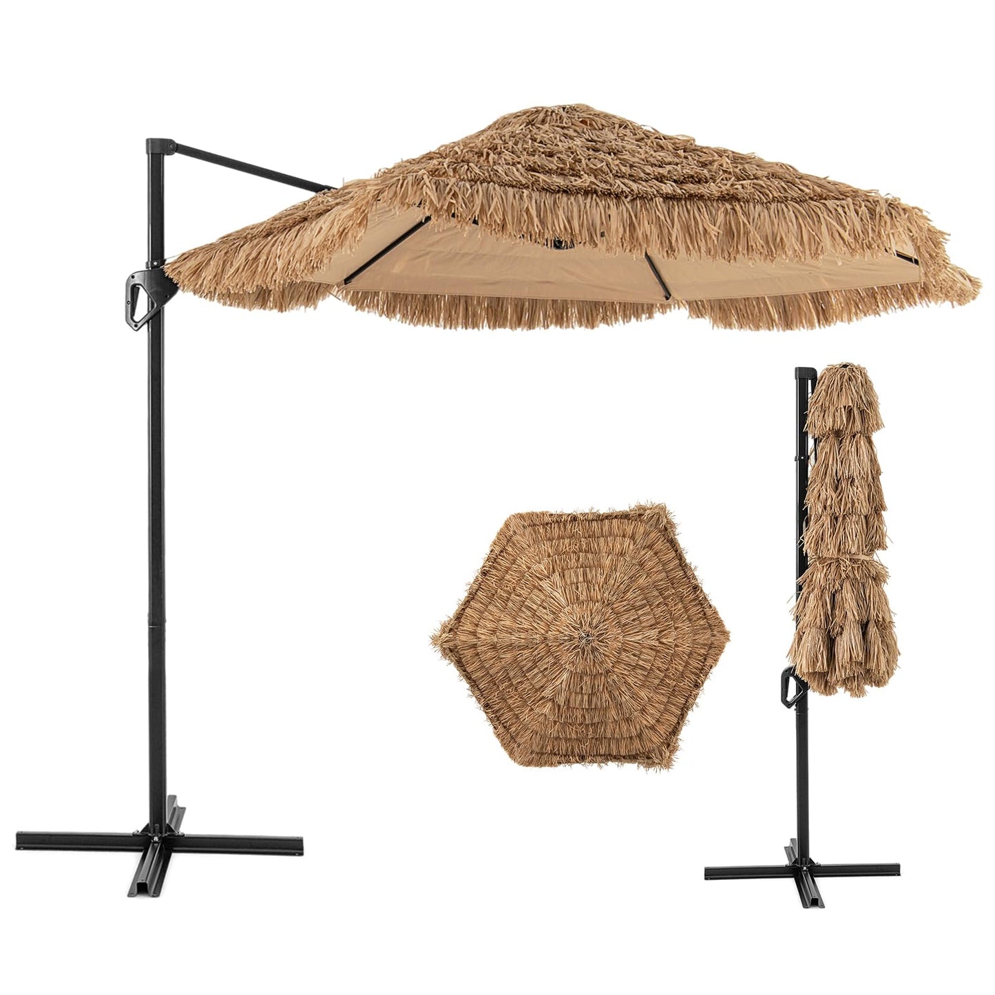 Tangkula 9.5 FT Cantilever Thatched Patio Umbrella