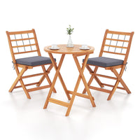 Tangkula 3 Piece Patio Wood Bistro Set, Folding Table Chair Set w/Soft Seat Cushions