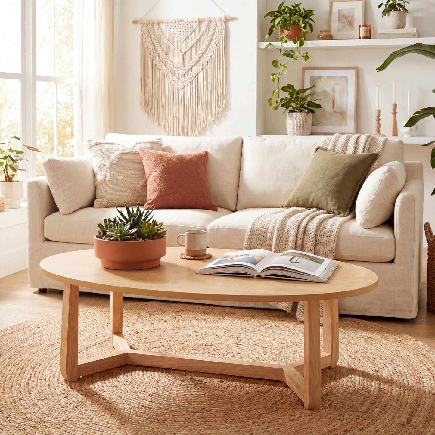 Tangkula 46" Oval Coffee Table for Living Room