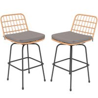Tangkula Patio Swivel Barstools, Wicker Bar Height Chairs w/Soft Seat Cushions