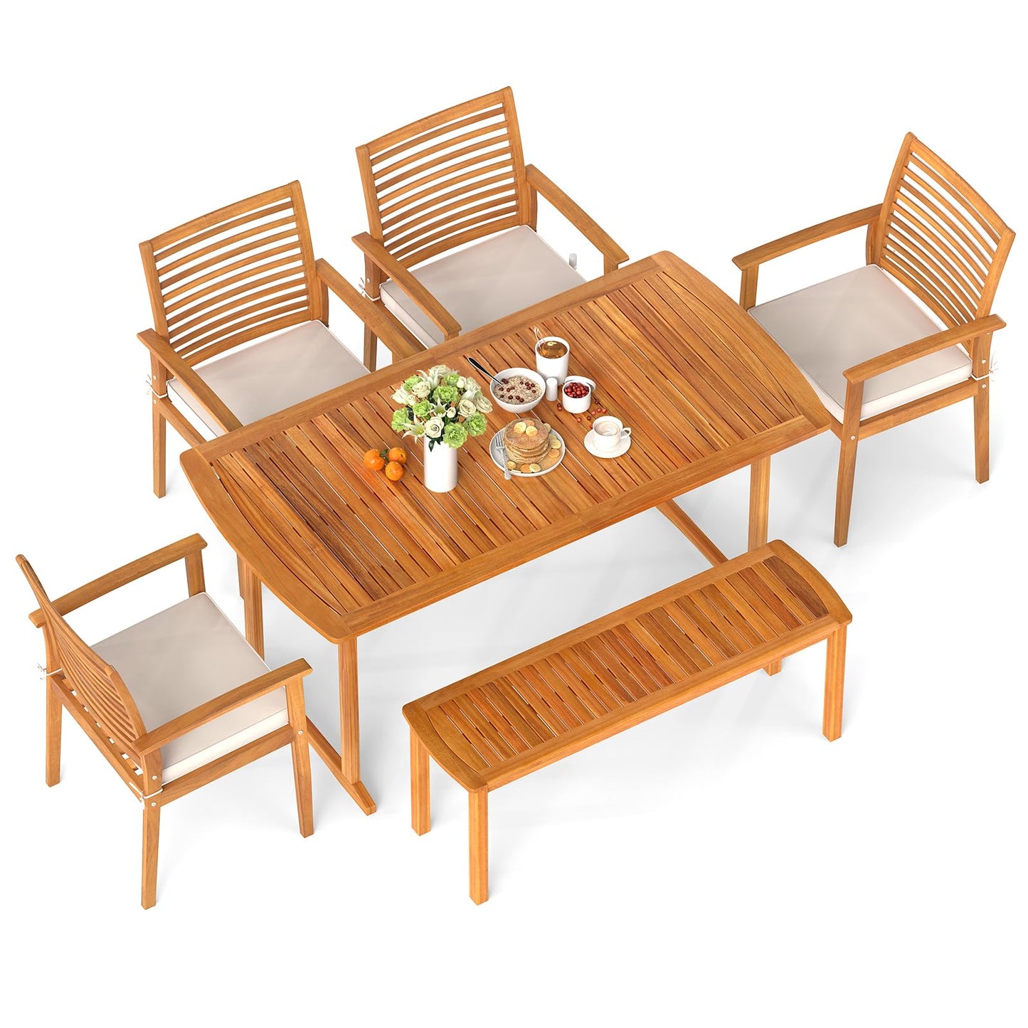 Tangkula 6 Pieces Outdoor Acacia Wood Dining Set for Backyard Garden Poolside Deck