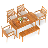 Tangkula 6 Pieces Outdoor Acacia Wood Dining Set for Backyard Garden Poolside Deck
