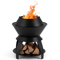 Tangkula Outdoor Fire Pit, 20 Inch Metal Fire Bowl with Pot Holder & Storage Shelf, Smokeless Oxygen-Enriched Burning