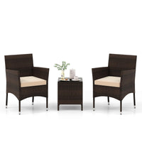 Tangkula 3 Pieces Patio Rattan Furniture Set, Outdoor Conversation Set with PE Wicker Armchairs