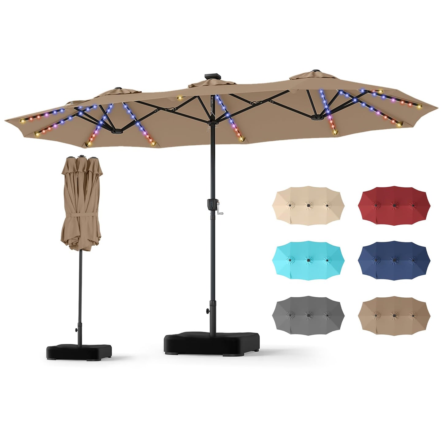 Tangkula 13 FT Solar Patio Umbrella with Base Included | Double-Sided