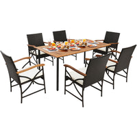 Tangkula Ensemble de salle à manger d'extérieur 5 pièces avec table en bois d'acacia et 4 chaises en rotin tressé avec accoudoirs