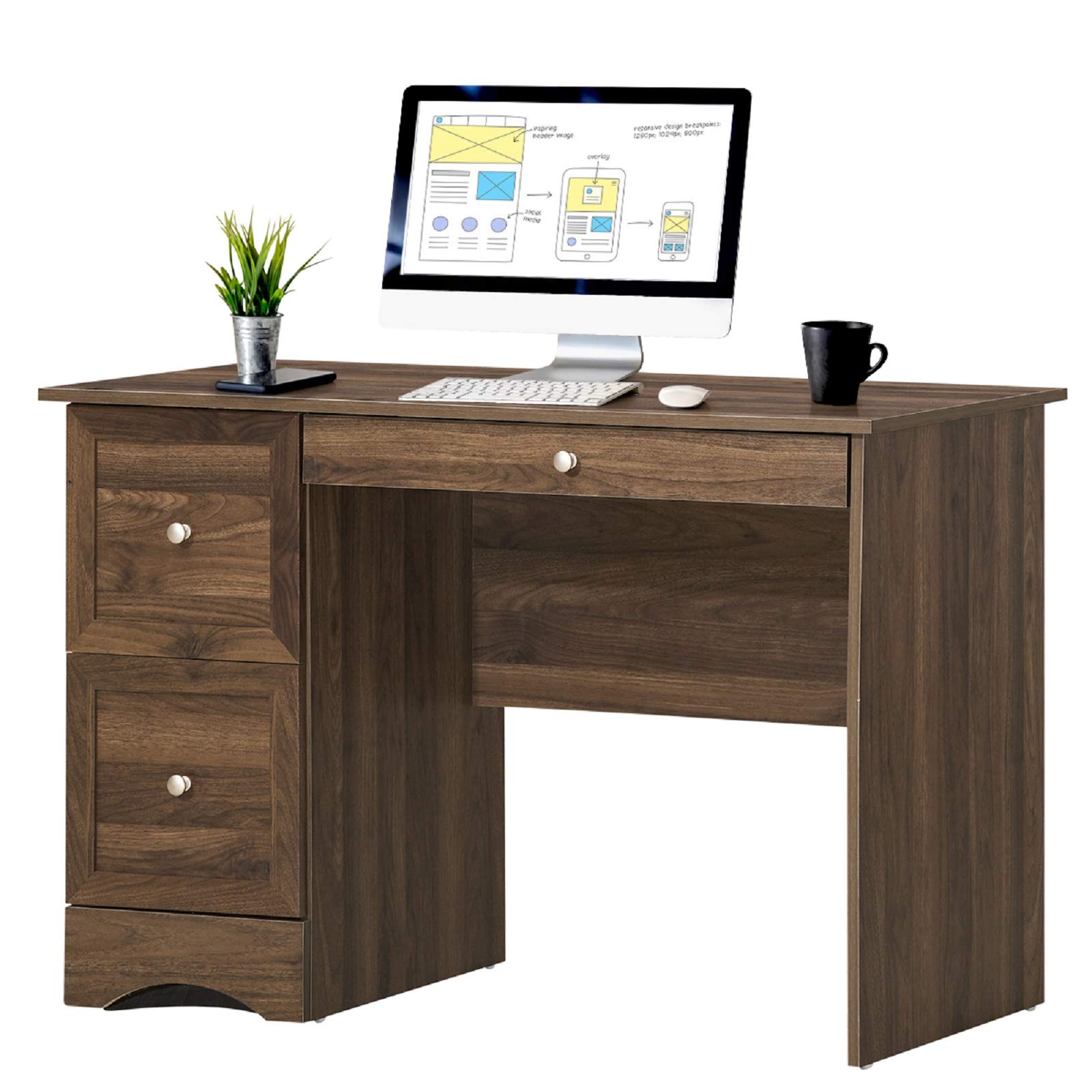 Computer Desk with 3 Drawers - Tangkula