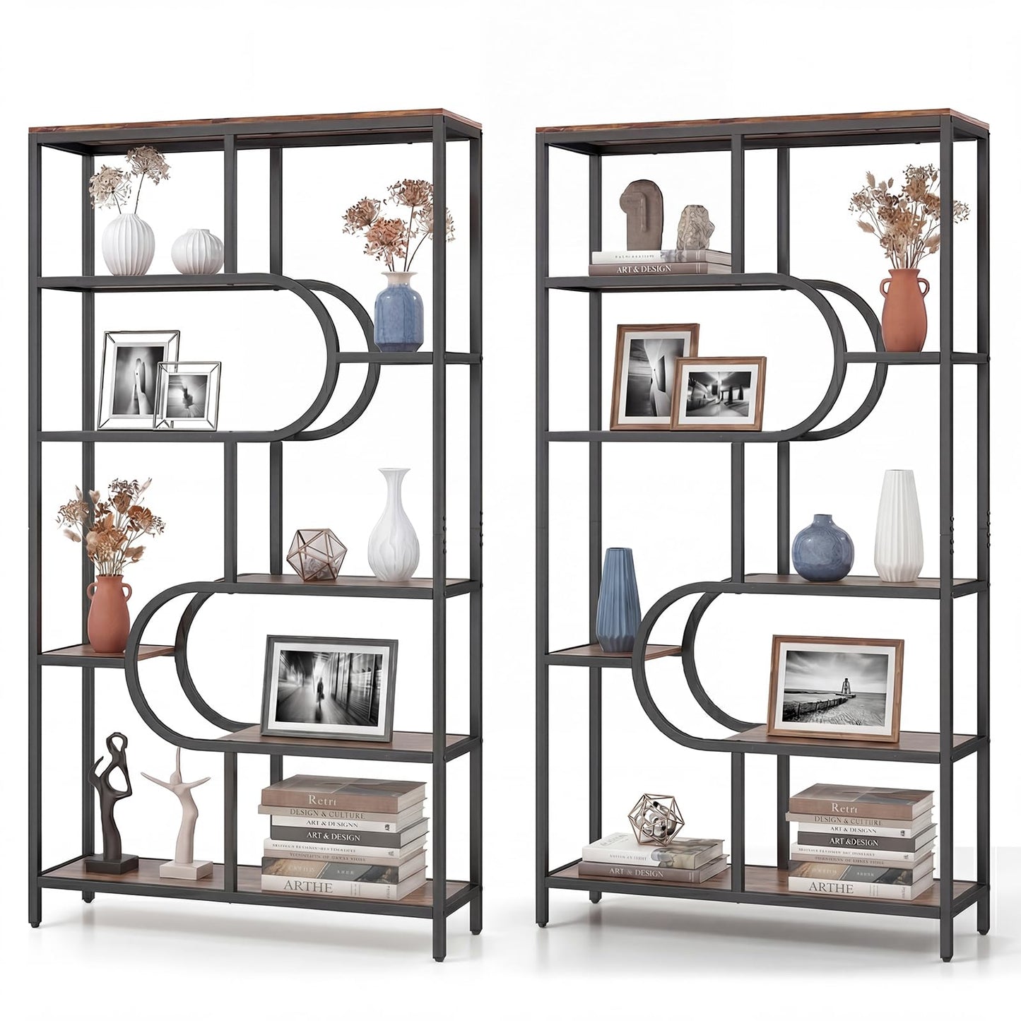 Geometric Bookshelf Freestanding Open Bookcase with 8 Storage Shelves(1/2)