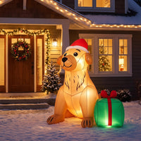 Tangkula 5 FT Christmas Inflatable Golden Retriever Dog with Gift Box