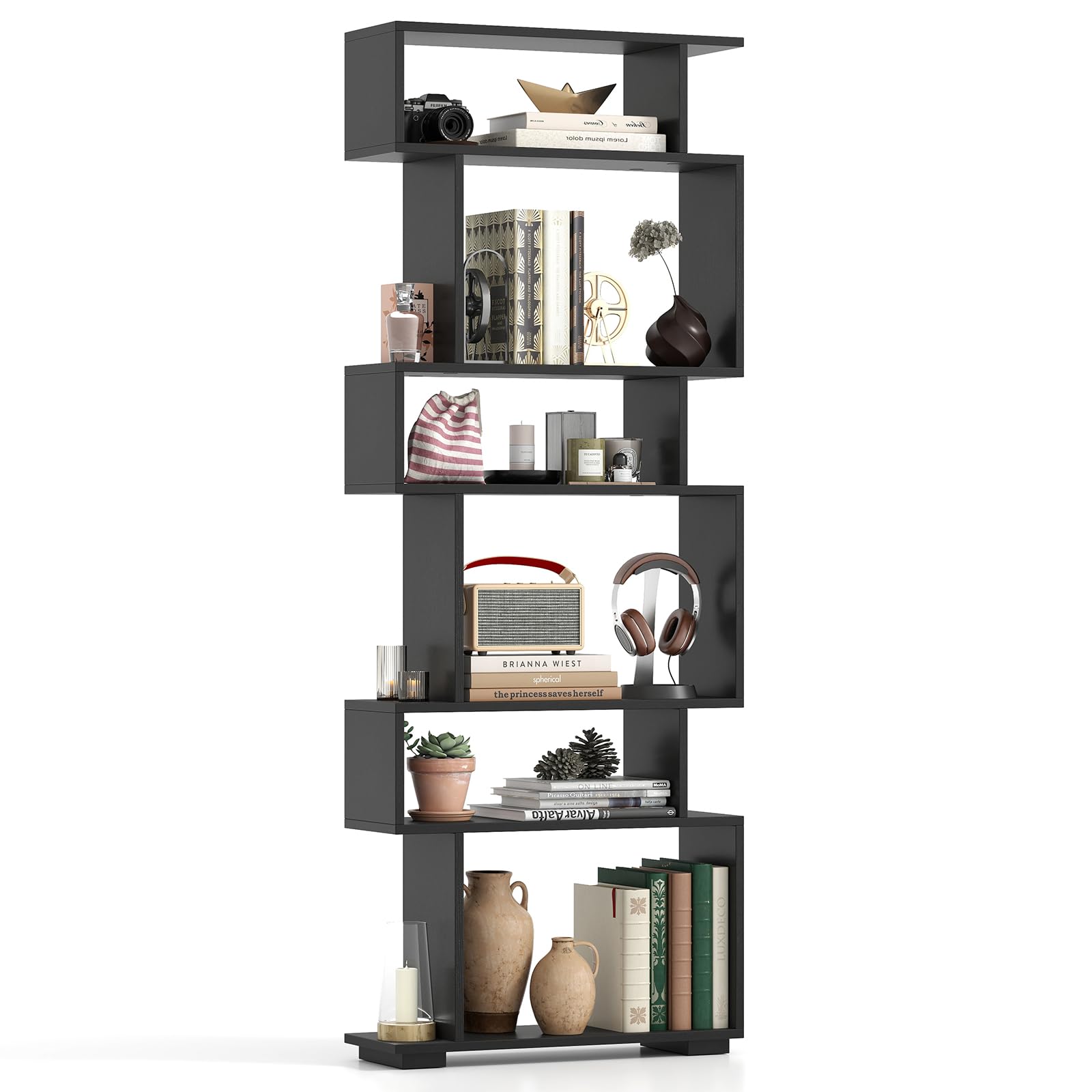 Tangkula 6 Tier S Shaped Bookshelf for Study