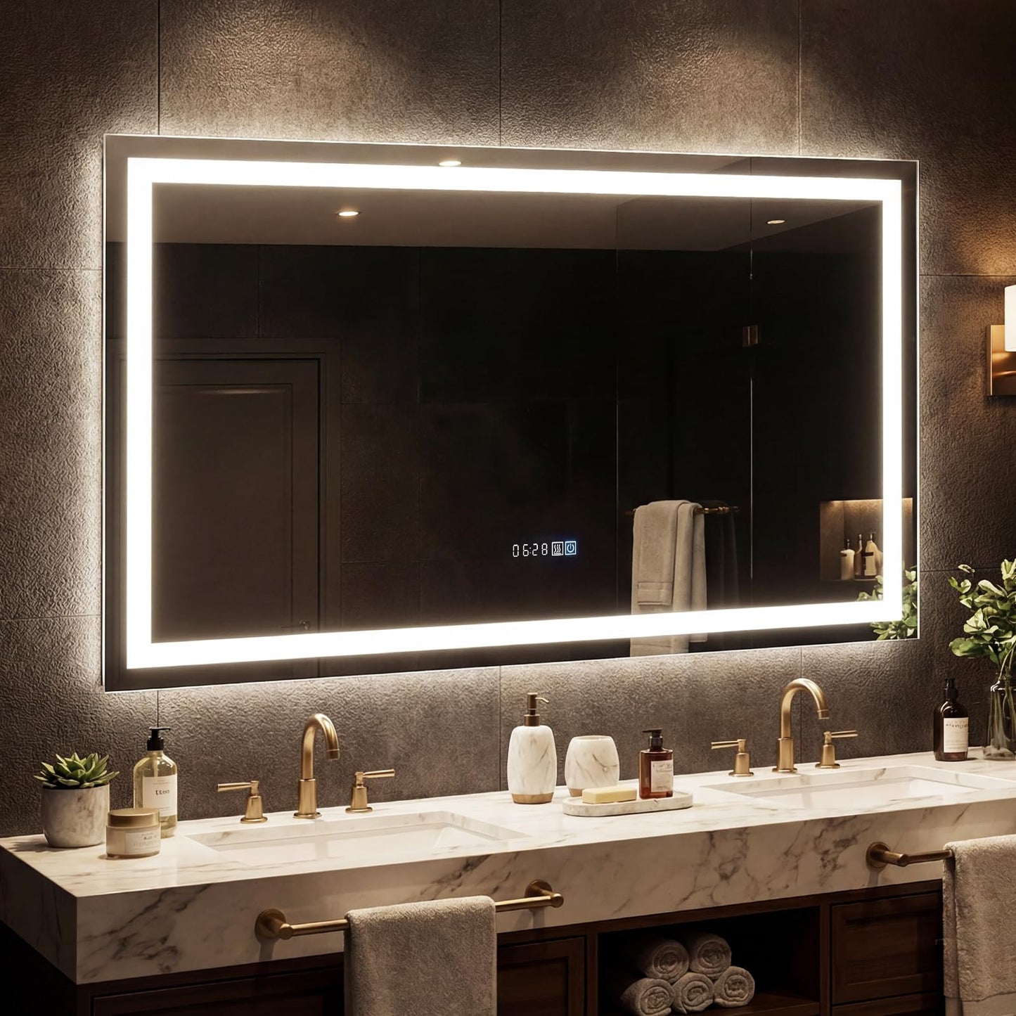 Tangkula 45" x 28" Miroir de salle de bain mural à LED avec lumières dimmables 3 couleurs