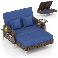Tangkula Patio Rattan Daybed with 4 Level Adjustable Backrest