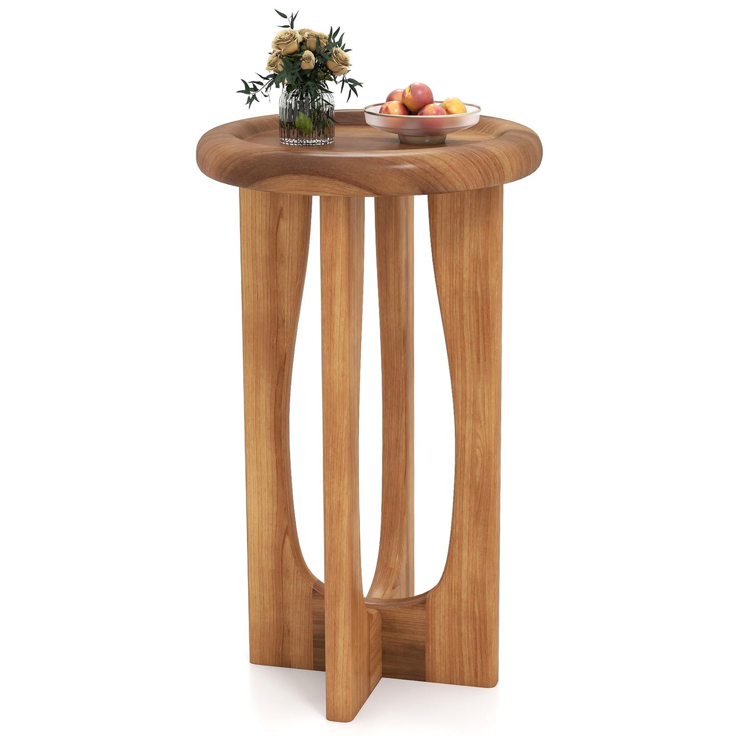 Table d'appoint Tangkula 14" en acajou avec plateau rond et pieds croisés en bois massif