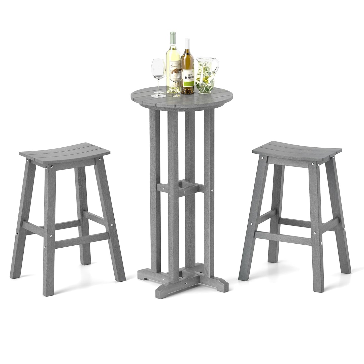 Tangkula 3PCS Outdoor HDPE Bar Table & Chair Set for 2