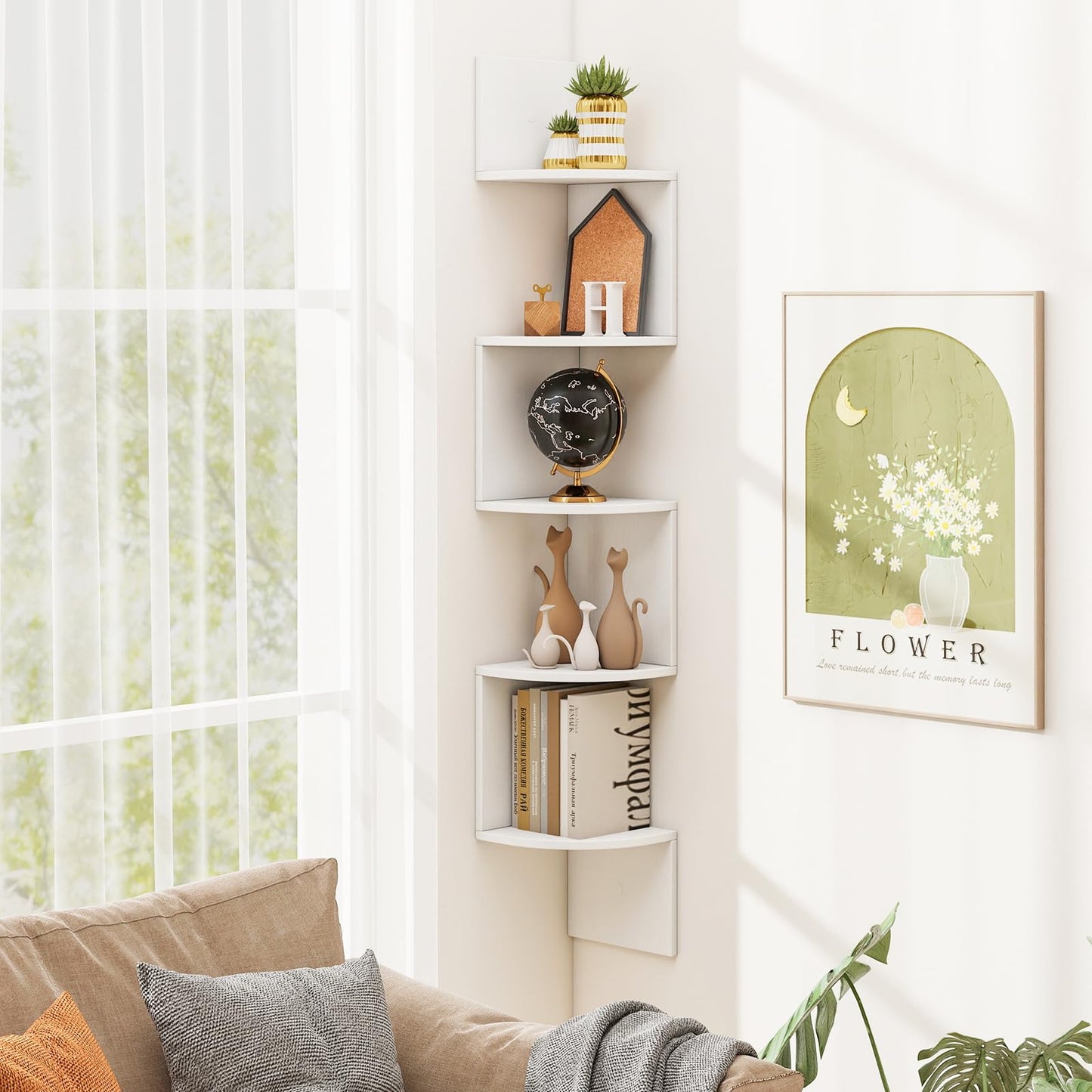 Tangkula 5-Tier Corner Shelf Wall Mount Farmhouse Floating Corner Bookshelf