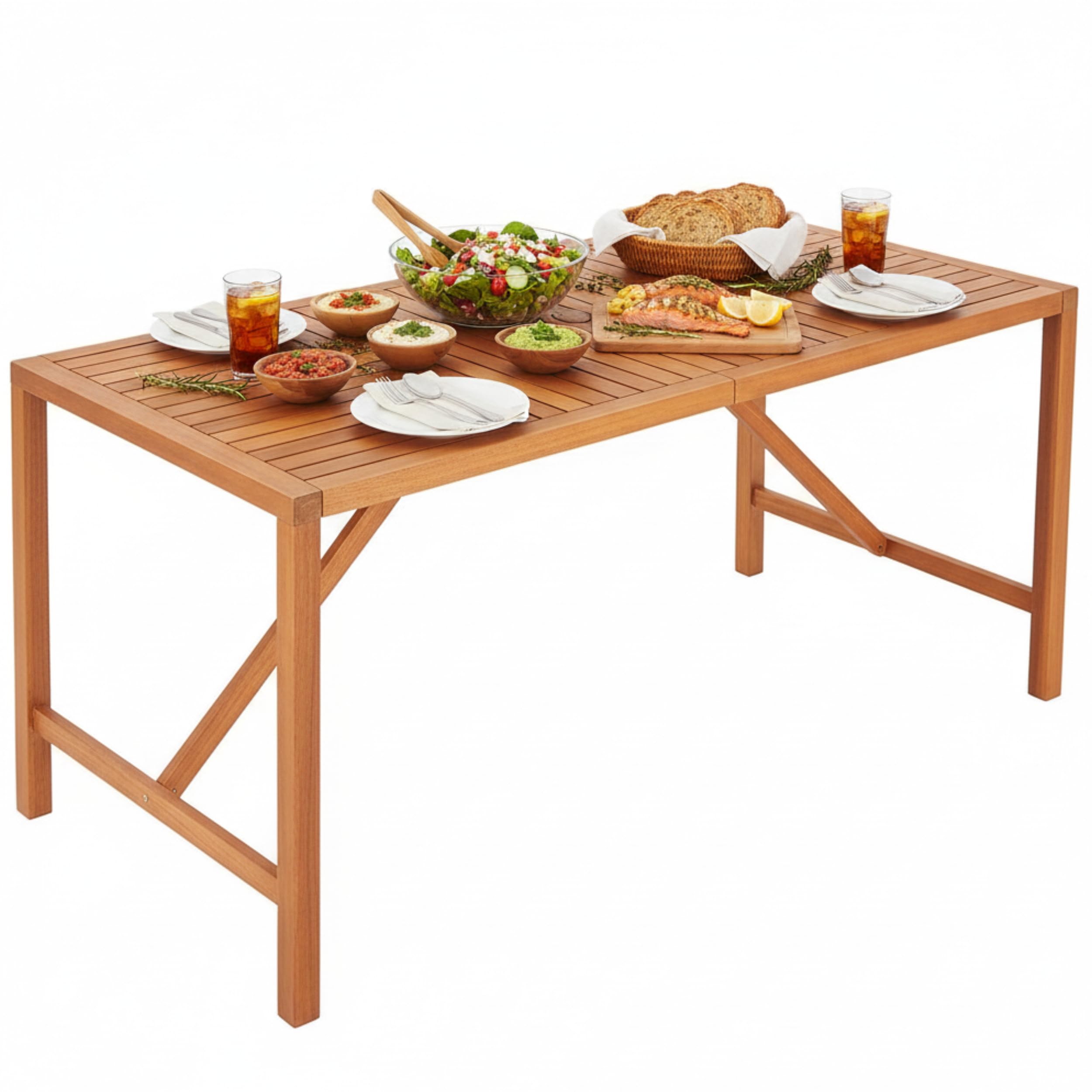 Tangkula 55" Acacia Wood Outdoor Dining Table for 4-6 Person