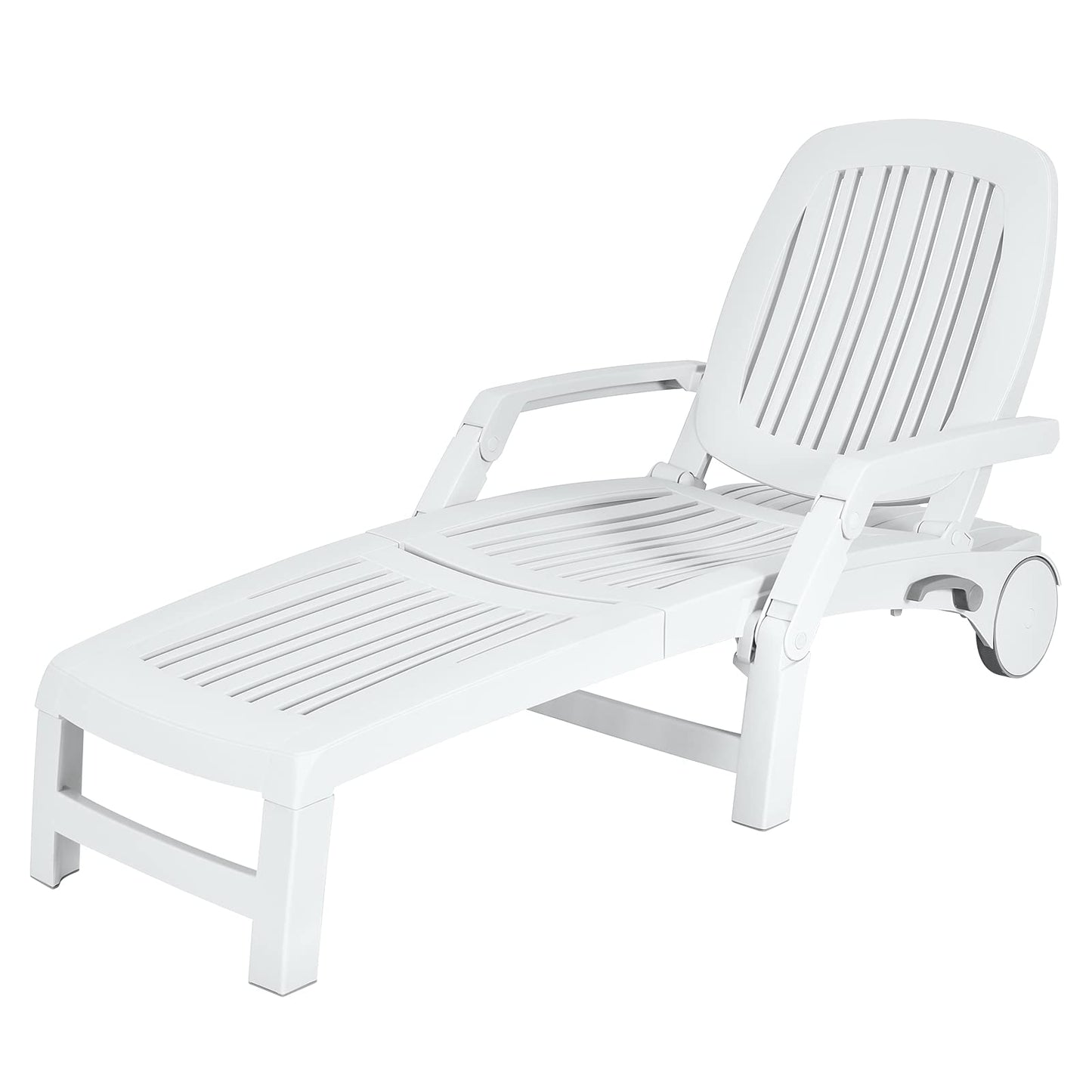 Outdoor Chaise Lounge Chair, 5-Position Adjustable Recliner with Storage Box and Flexible Wheels