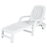 Outdoor Chaise Lounge Chair, 5-Position Adjustable Recliner with Storage Box and Flexible Wheels