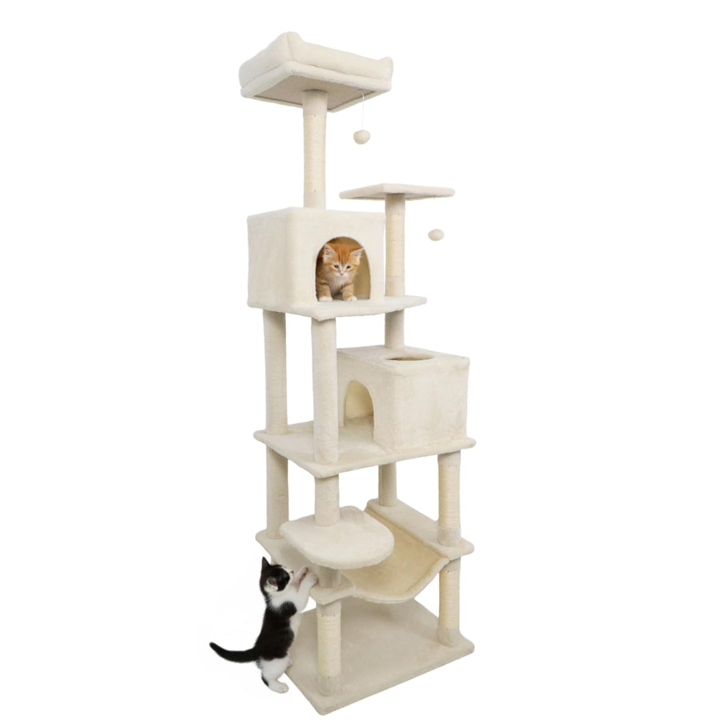 Tangkula Tour pour chat extra haute de 75 pouces avec poteau à griffer en sisal, perchoir supérieur rembourré et doubles condos