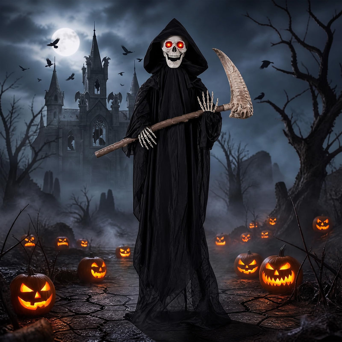 Tangkula 6 FT Halloween Animatronics Standing Grim Reaper with Sickle