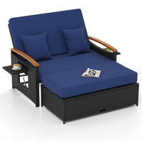 Tangkula Patio Rattan Daybed with 4-Level Adjustable Backrest | Double Sunbed for Yard & Poolside