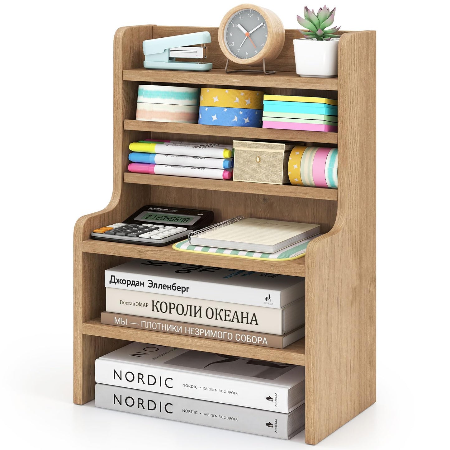Tangkula 6-Tier Wooden Office Organizer with 2 Removable Shelves for Papers