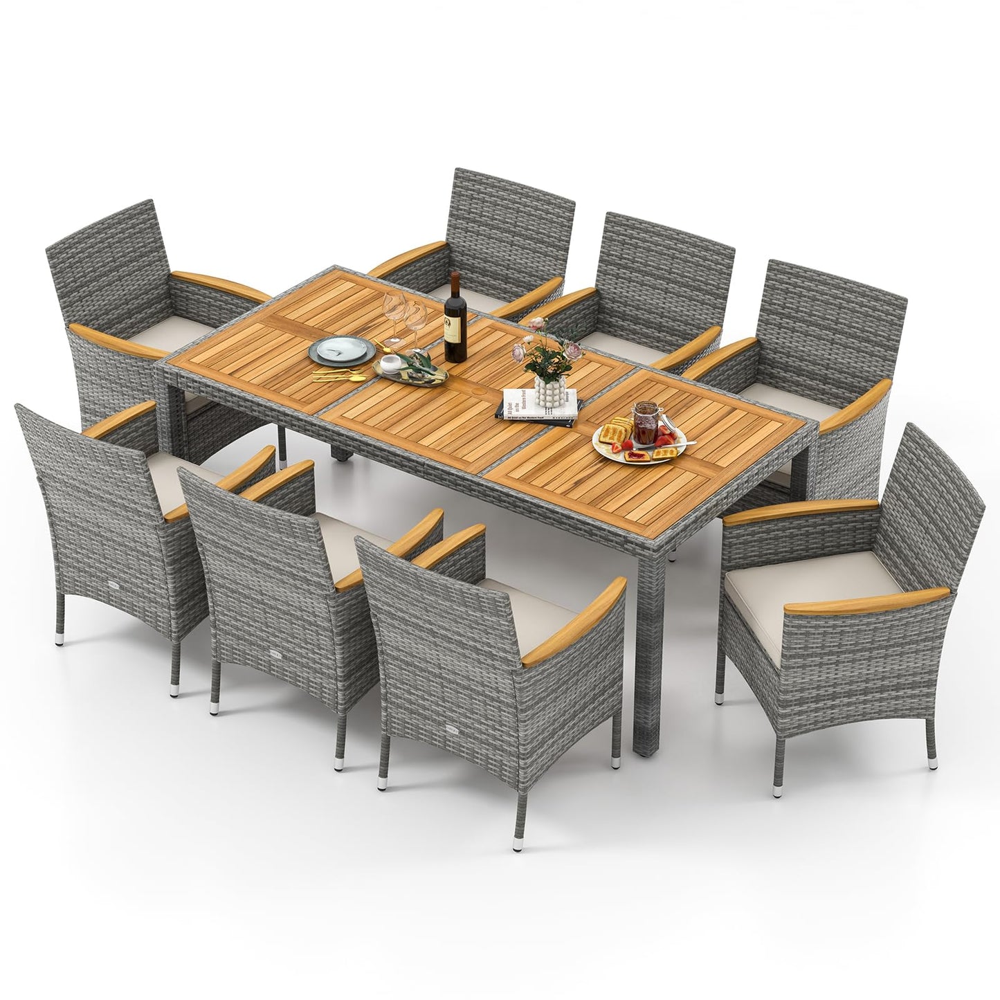 Tangkula 9 Pieces Patio PE Wicker Dining Set