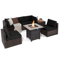 Ensemble de meubles de patio 7 pièces Tangkula avec table brasero, table brasero au propane 30 pouces 50 000 BTU