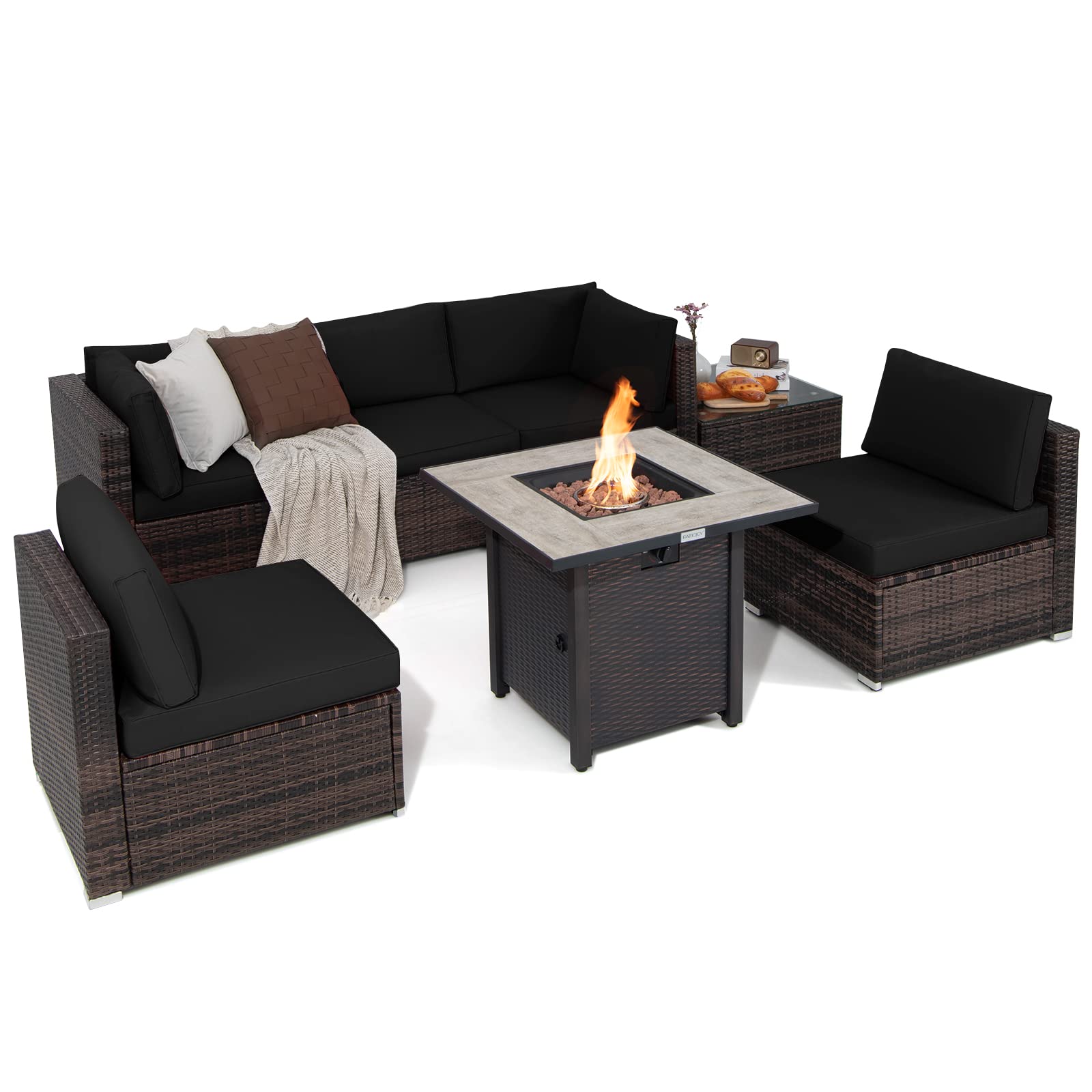 Tangkula 7 Piece Patio Furniture Set with Fire Pit Table, 30 Inches 50,000 BTU Propane Fire Pit Table