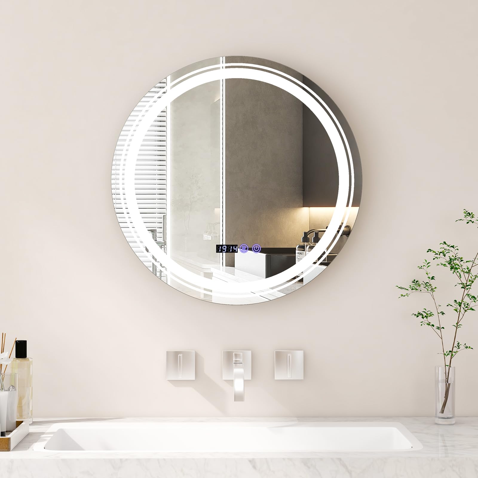 Miroir de salle de bain rond Tangkula avec LED