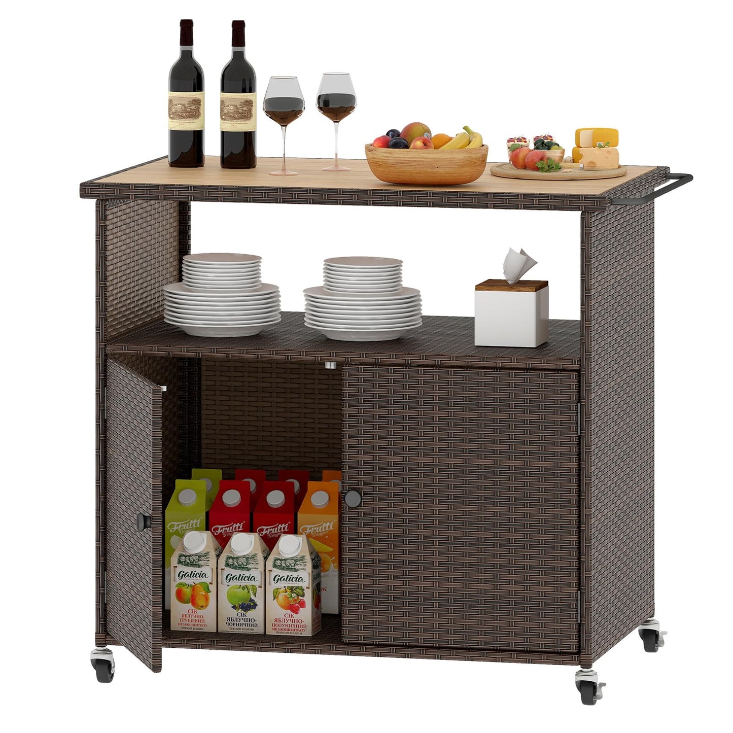 Meuble de rangement d'extérieur Tangkula en rotin avec comptoir en bois d'acacia