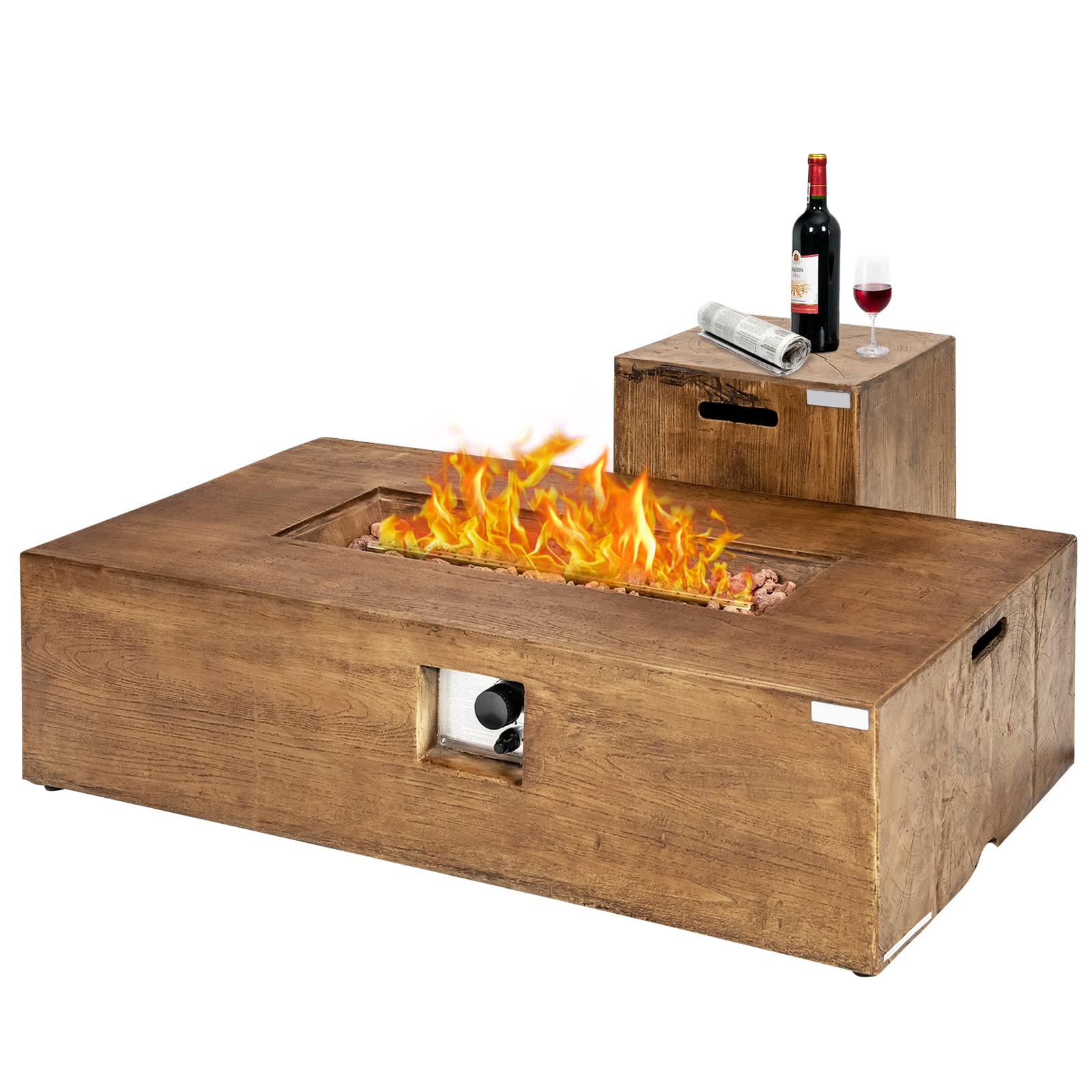 Tangkula 2 Pieces Outdoor Propane Fire Pit Table Set, Patiojoy 48 Inch Rustic 50,000 BTU Rectangular Gas Fire Pit Table