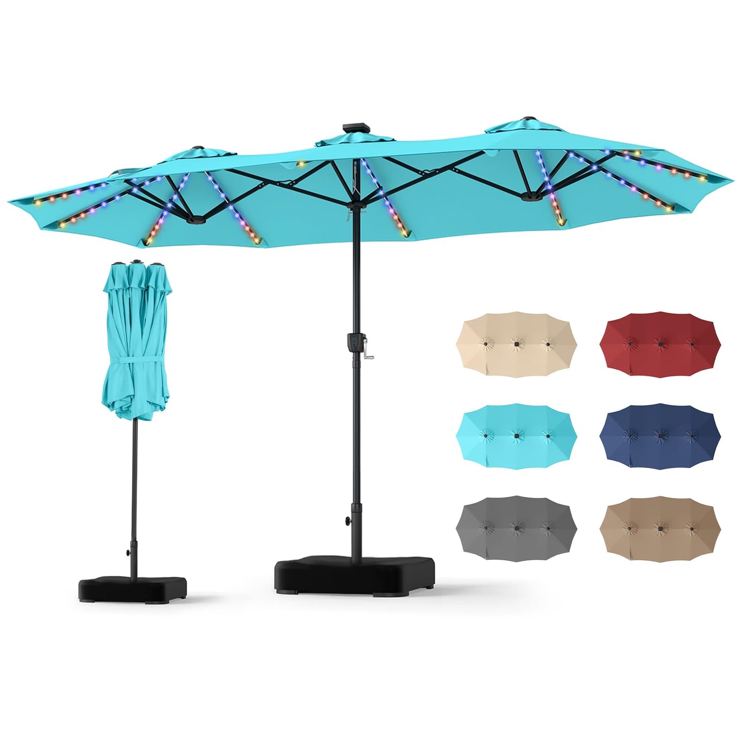 Tangkula 13 FT Solar Patio Umbrella with Base Included | Double-Sided